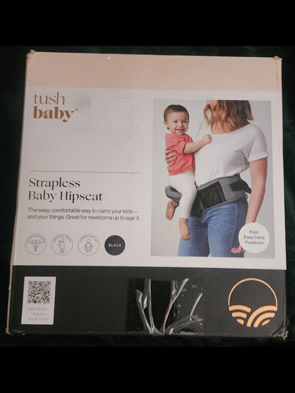 NEW in BOX, tush baby Strapless Baby Hipseat - Black